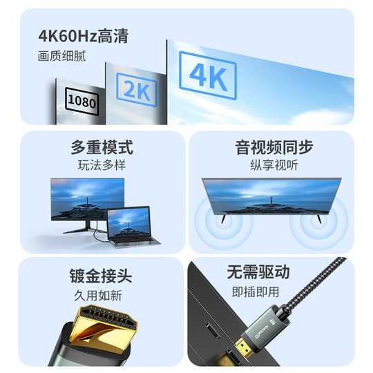 Daerwen dp to hdmi cable 4k high definition connection