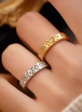 碎冰冰戒指男女同款ins小众轻奢高级感简约素圈指环韩式情侣对戒