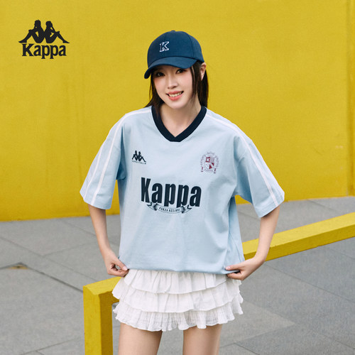 Kappa卡帕背靠背短袖T恤女2026新款夏季运动V领凉感情侣上衣男 - 图0