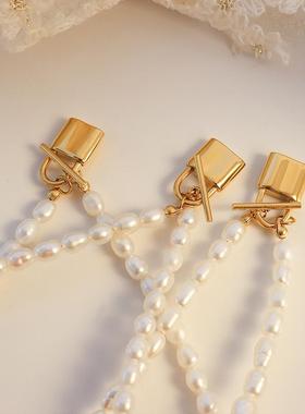 珍珠项链锁骨链复古淡水扣轻奢ot锁头女锁法式风小众钛钢感choker