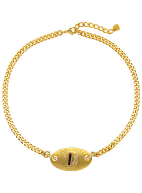 欧美夸张镶钻字母D好运吊坠项链小众镀18k金嘻哈个性锁骨链项链女