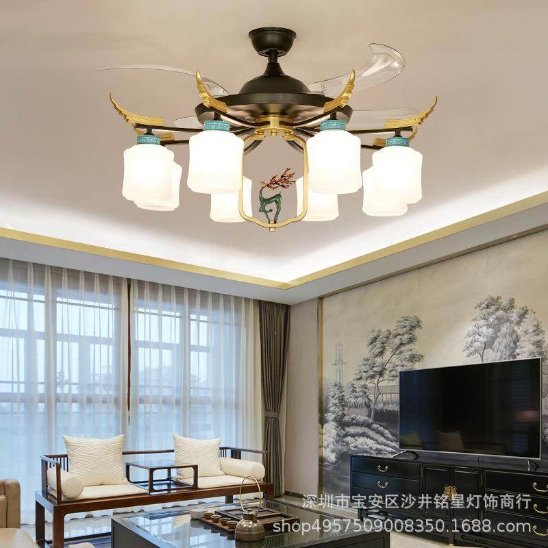 直销新款新中式风扇灯客厅吊扇灯中国风卧室书房家用餐厅风扇吊灯,淘宝优惠券,粉丝福利购,淘宝优惠卷