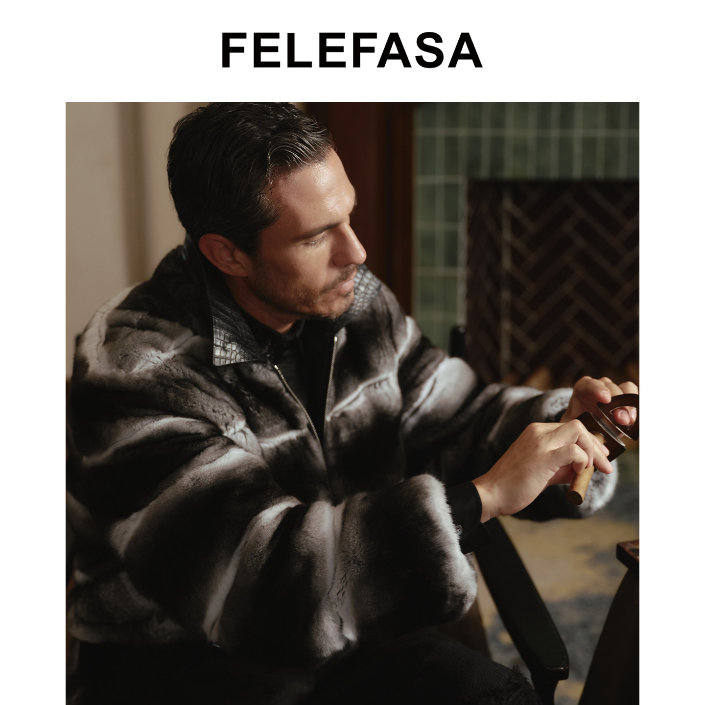 FELEFASA斐梵萨25冬男装 青紫蓝拼鳄鱼皮翻领皮草夹克外套,淘宝优惠券,粉丝福利购,淘宝优惠卷