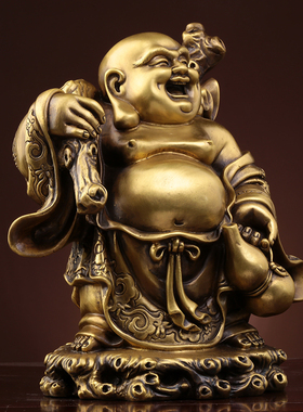 纯黄铜弥勒佛摆件客厅家居乔迁礼品招财大肚供奉佛像财神笑佛菩萨