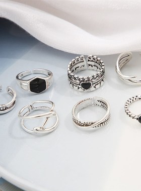 Ring set 7-piece set欧美镶钻戒指套装7件套交叉爱心女关节戒指