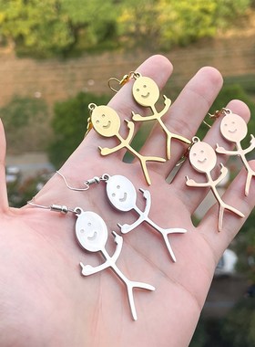 涂鸦小人项链 趣味钛钢火柴人耳环吊坠Funny Doodle Necklace跨境