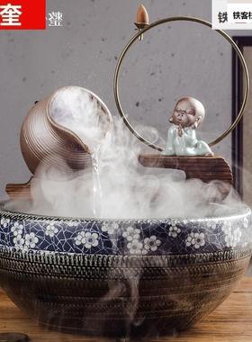 中式瓷鱼循环小号缸自制喷泉出水口装饰摆饰流水器配件陶假山陶罐