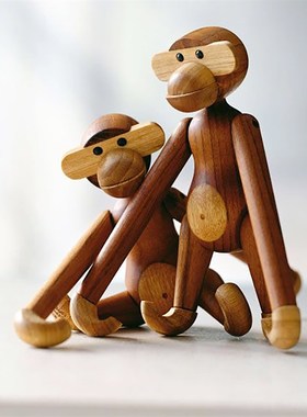 丹麦木猴子 北欧家居软装饰品木偶摆件客厅玄关墙面挂饰生肖礼物