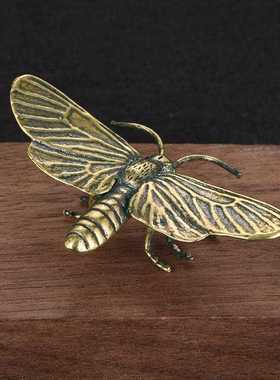 新款直销手工实心黄铜飞蛾铜摆件创意做旧仿古铜器昆虫桌宠装饰收