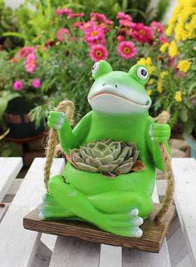 直销新款可爱仿真青蛙小花盆壁挂式树脂家居客厅庭院花园墙壁装饰