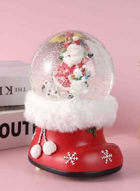 直销新款自动飘雪带灯光圣诞礼物水晶球八音盒女孩生日礼物装饰摆