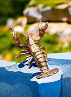 新款直销实心黄铜小龙虾摆件复古纯铜笔架笔托书房办公桌装饰品工
