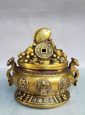 新款直销黄铜聚宝盆金蟾黄铜金蟾龙鱼聚宝盆摆件客厅办公工艺品摆