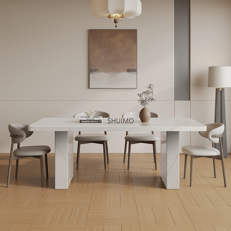 德利丰法式复古洞石岩板餐桌椅组合现代家用设计师样板房中古餐桌 - 图0