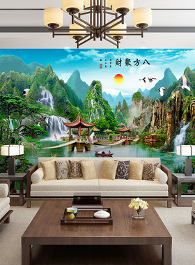 鸿运当头花开富贵山水画