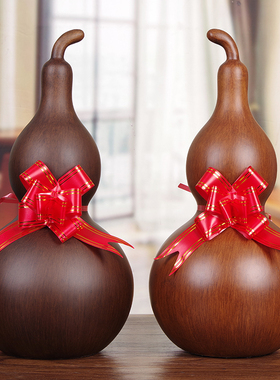 大号葫芦摆件实木雕招财胡芦工艺礼品摆饰 中式客厅玄关电视柜酒