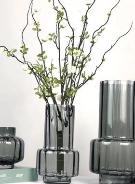 现简约百搭19032灰色竖条玻璃花瓶纹软饰品插花摆件工装艺品厂代