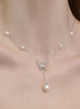 TRK珠宝蝴蝶淡水珍珠项链颈链高级感轻奢锁骨链吊坠925银生日礼物