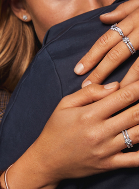 Pandora潘多拉奥莱闪耀雪花双环戒指花卉精致通勤礼物