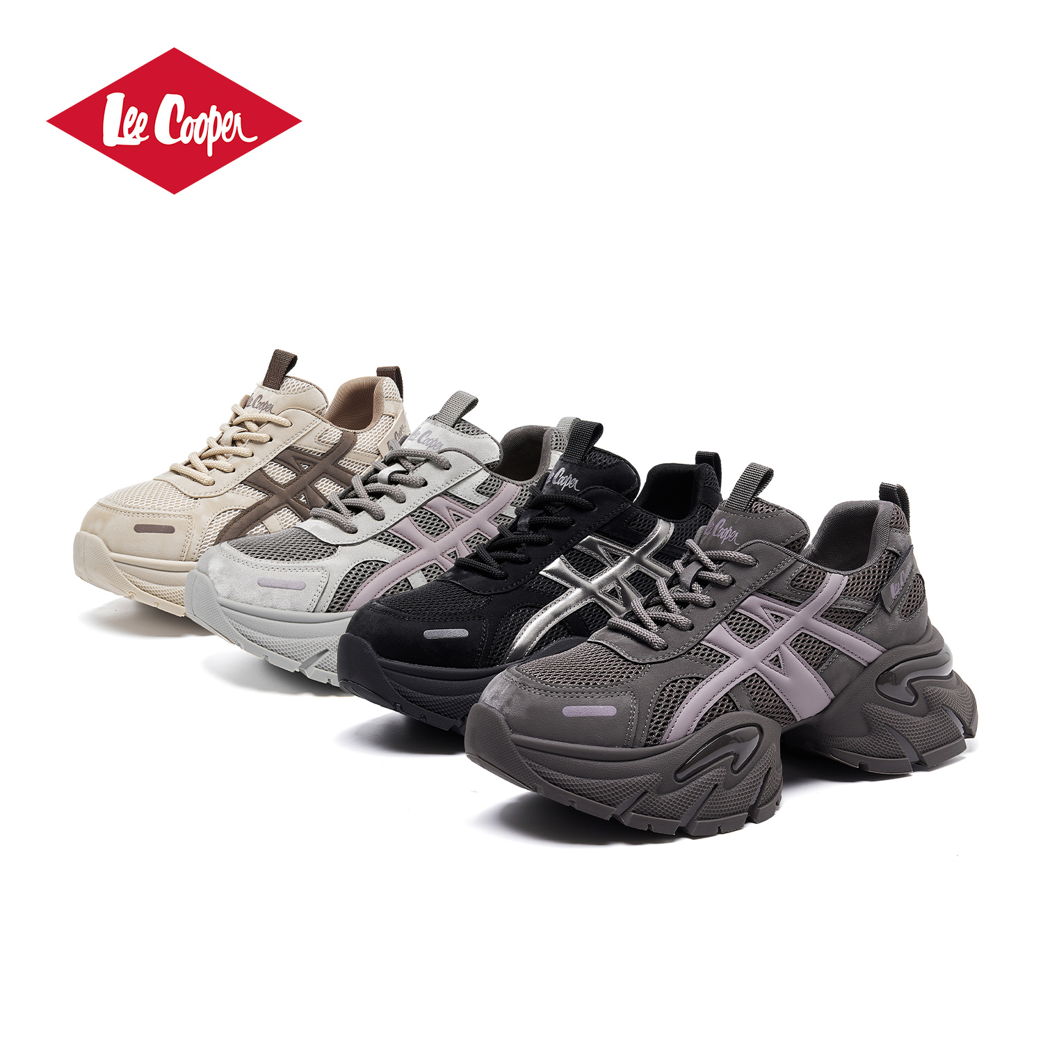 Lee Cooper厚底老爹鞋女款2025新款增高气垫运动鞋复古潮流休闲鞋 - 图1