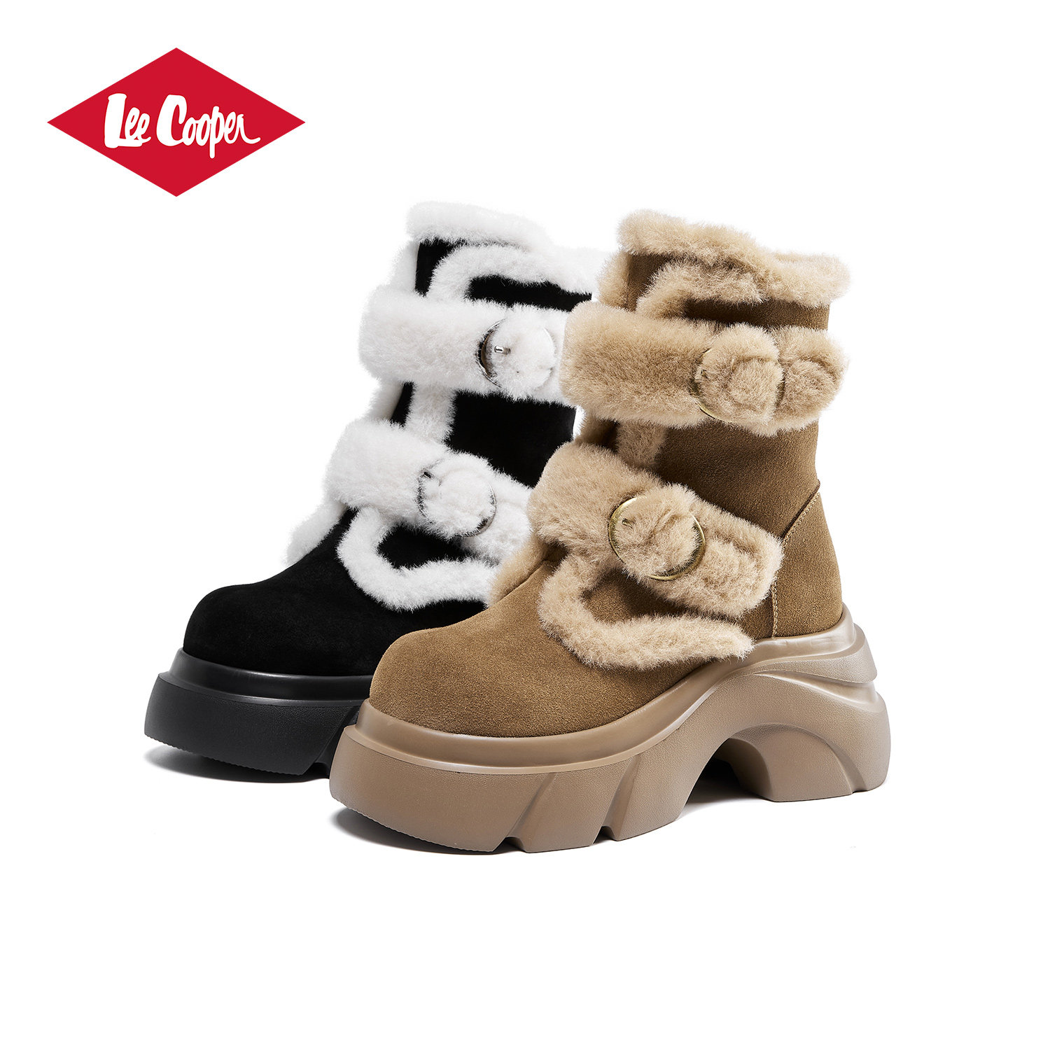 Lee Cooper厚底毛毛雪地靴女2025冬季新款加绒加厚保暖东北马丁靴,淘宝优惠券,粉丝福利购,淘宝优惠卷