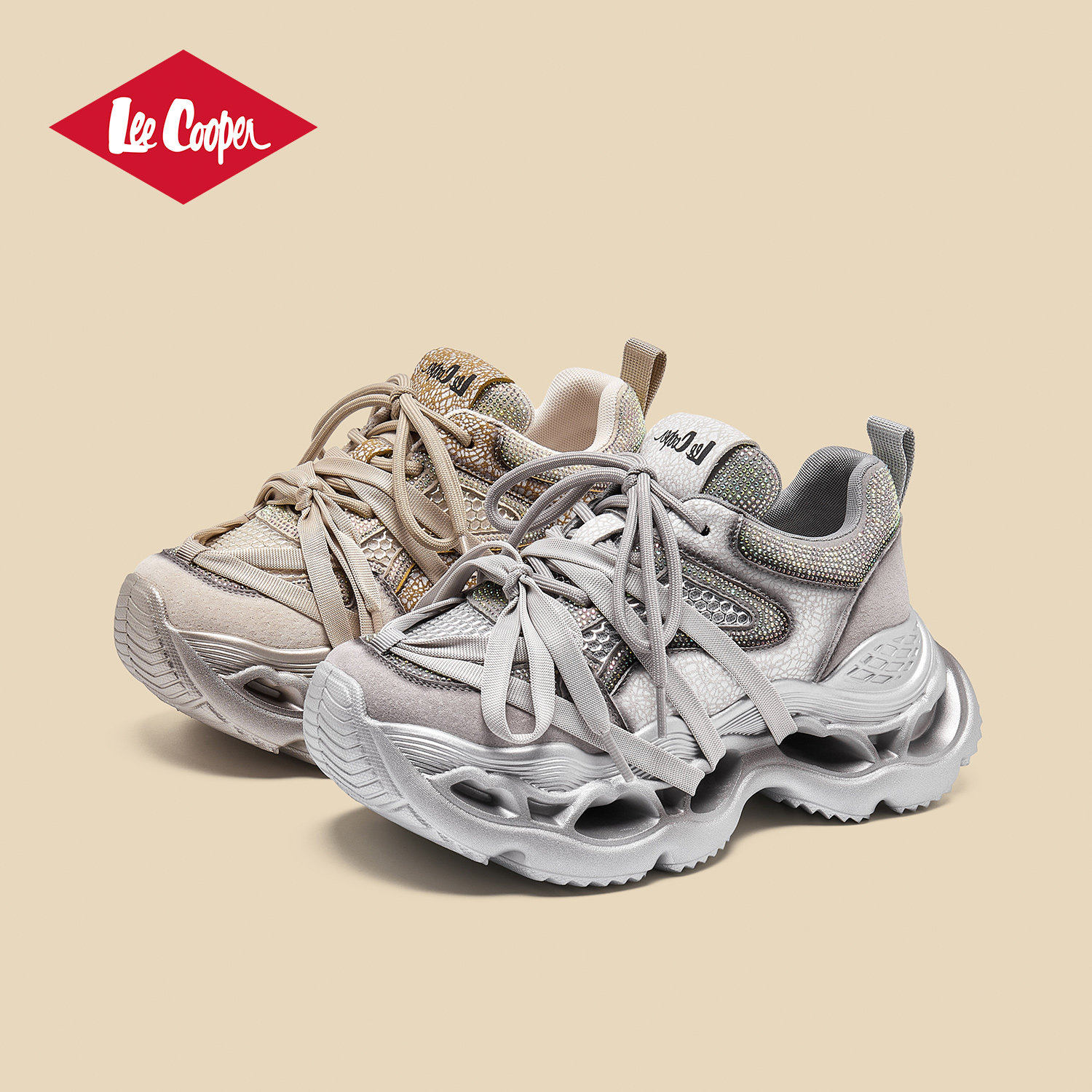 Lee Cooper老爹鞋女款2025新款秋季厚底增高休闲鞋时尚镂空运动鞋,淘宝优惠券,粉丝福利购,淘宝优惠卷