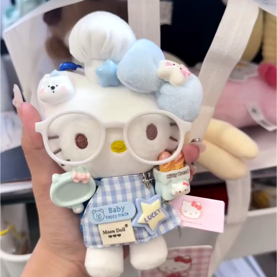 网红爆款可爱Kitty包包挂件清冷系透色眼镜蓝色围裙装饰kt钥匙扣 - 图3