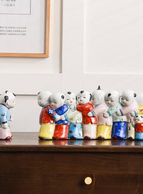 陶瓷老鹰抓小鸡童趣陶瓷摆件手工粉彩复古陶瓷饰品摆件客厅饰品