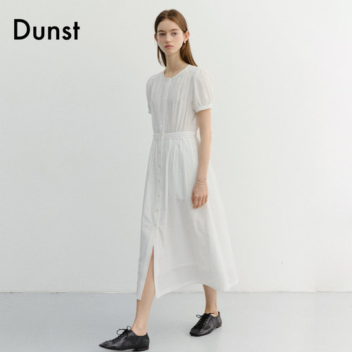 Dunst2026夏季新品女士短袖长裙褶皱装饰泡泡袖连衣裙UDDR6B221 - 图1