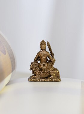 简修行普贤文殊菩萨像摆件青狮坐像精致迷你小号雕像茶空间装饰品