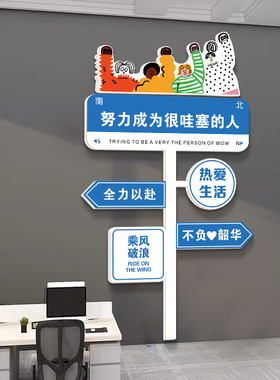 创意激励员工路牌办公室墙面装饰墙贴企业文化背景墙布置励志标语
