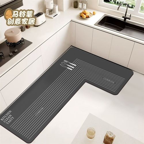 L型厨房地垫简约灰系软硅藻泥吸水防滑可擦免洗地毯耐脏家用脚垫 - 图1