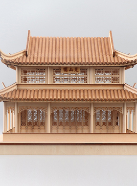 新中式禅意侘寂风创意木建筑桌面摆件售楼处样板房间茶室软装饰品