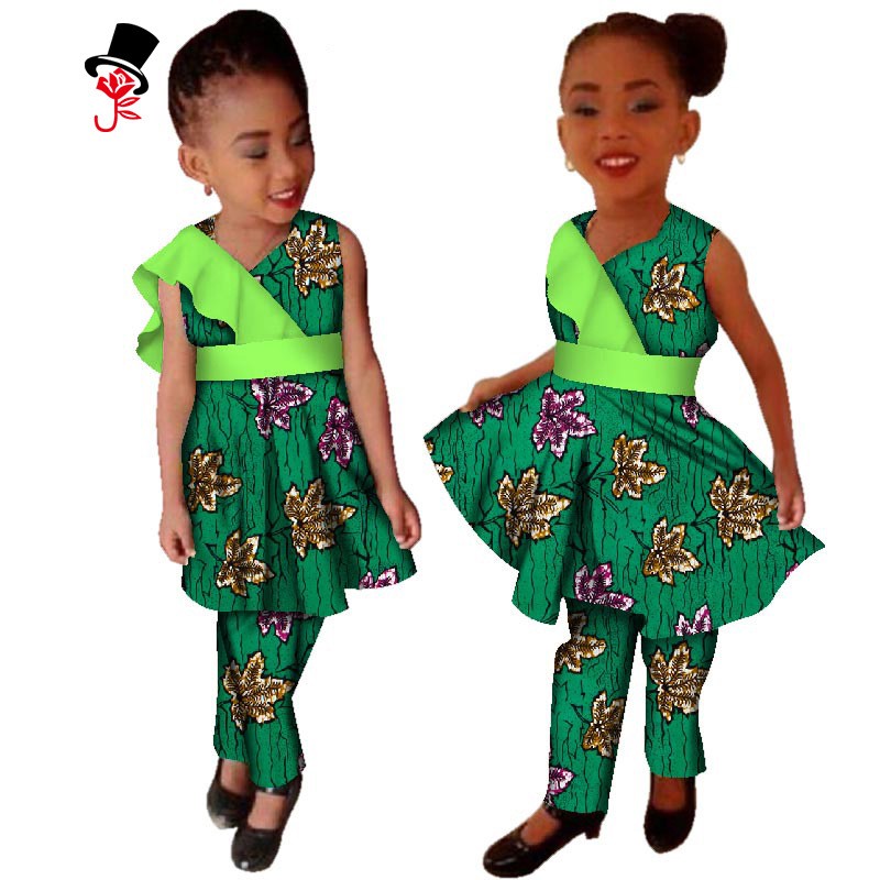 定制 非洲蜡布民族印花女童装裙装和裤子套装African clothes - 图2