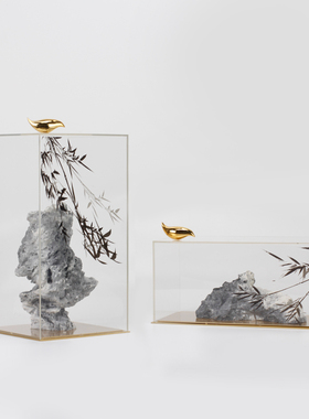 新中式创意假山石摆件客厅书柜亚克力样板房软装摆设玄关边柜饰品