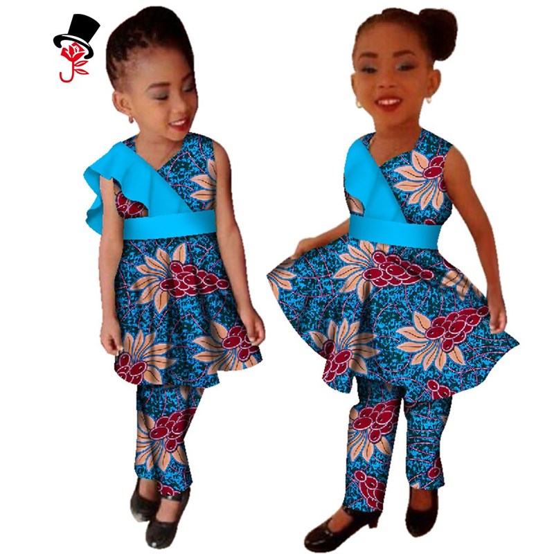 定制 非洲蜡布民族印花女童装裙装和裤子套装African clothes - 图3