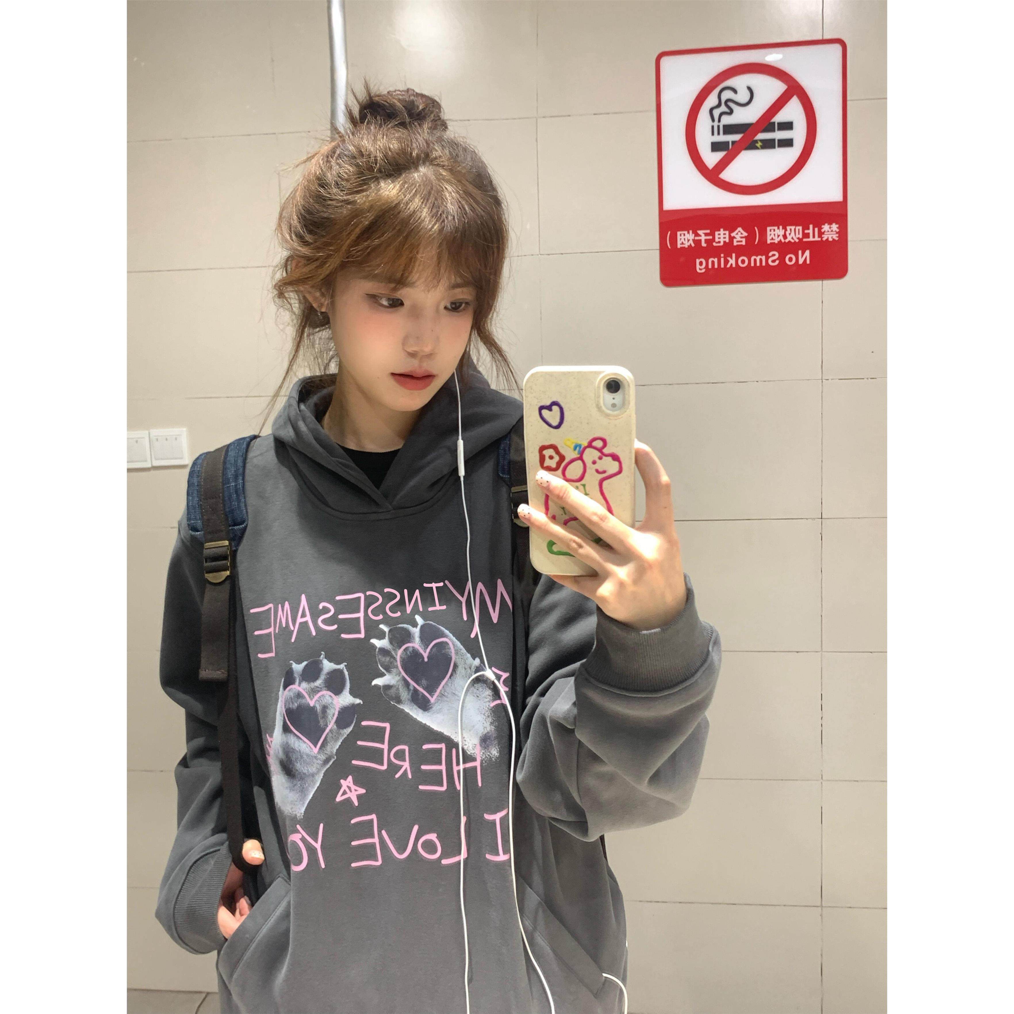 猫爪印花重磅加绒加厚连帽卫衣男女2025新款秋冬宽松美式慵懒外套,淘宝优惠券,粉丝福利购,淘宝优惠卷