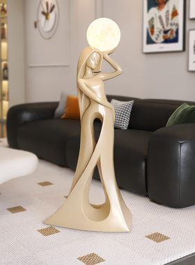 大型女孩艺术轻奢落地摆件客厅电视柜沙发旁灯高级感入户玄关雕塑