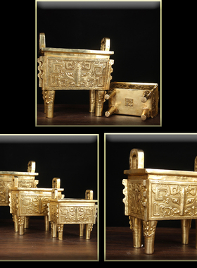 极速铜兽鼎摆件  铜鼎摆件  铜四方鼎炉摆件  铜鼎盛千秋摆件