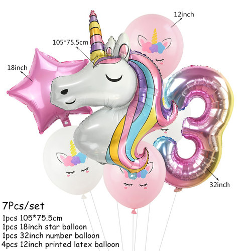 极速7Pcs/lot Rainbow Unicorn Party Balloons Unicorn Birthday - 图2