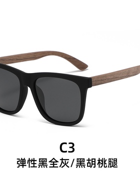 日系风新款太阳眼镜复古方形男士偏光抗UV绿色竹木镜腿女士太阳眼