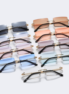 新款无框切边方形渐层色海洋片太阳眼镜 欧美时尚ins网红街拍潮太