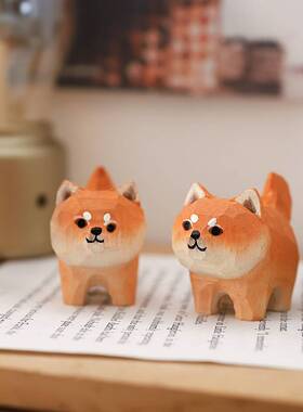 极速柴犬猫咪萌宠摆件 日式桌面木质雕刻治愈系动物小礼物
