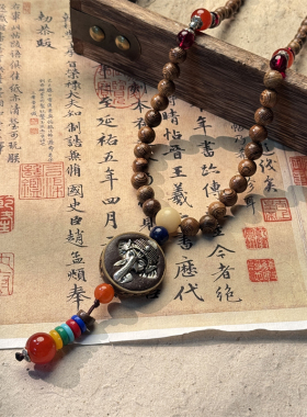 尼泊尔复古民族风铜珠藏经筒项链