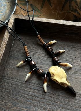 复古部落乌鸦头狗牙项链