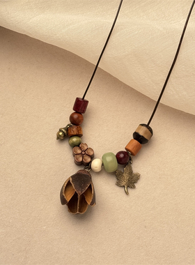 天然橡果植物果实复古森系项链