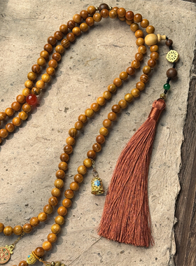 新中式国风檀木佛珠流苏斜挎链