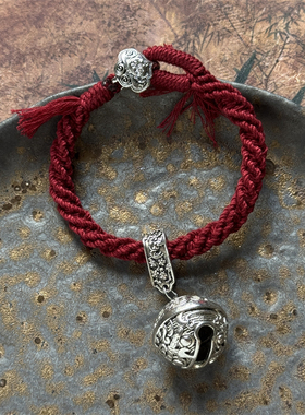 复古新中式手工红绳编织古银手链