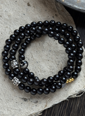 绿檀木天珠复古新中式多圈手串