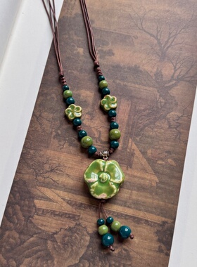 国风新中式复古陶瓷项链毛衣链